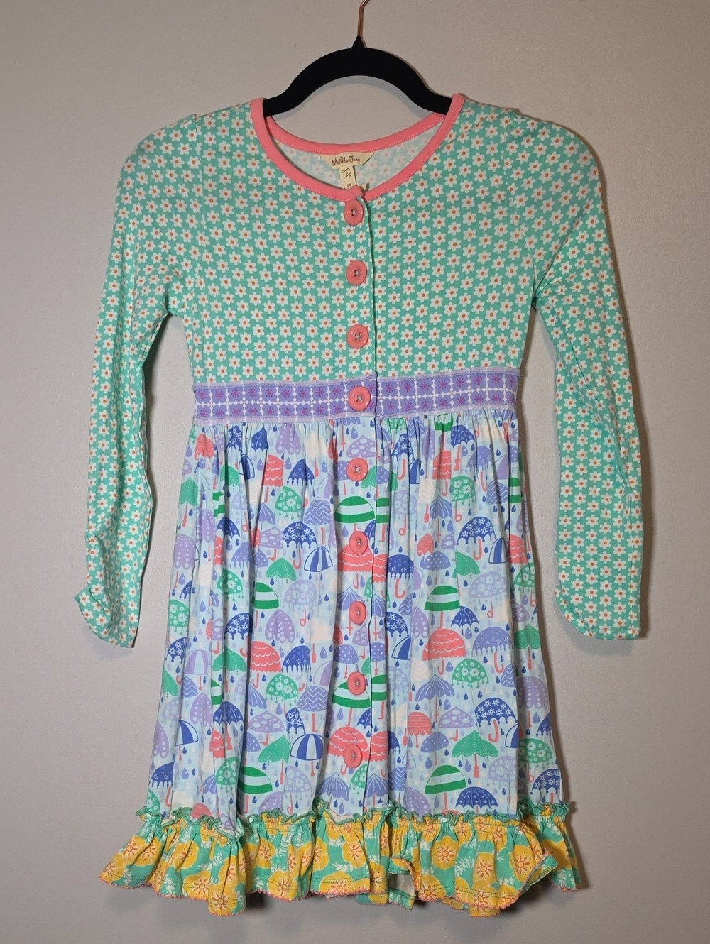 Matilda Jane Mint Green Floral Dress with Multicolor Umbrella-Print Skirt